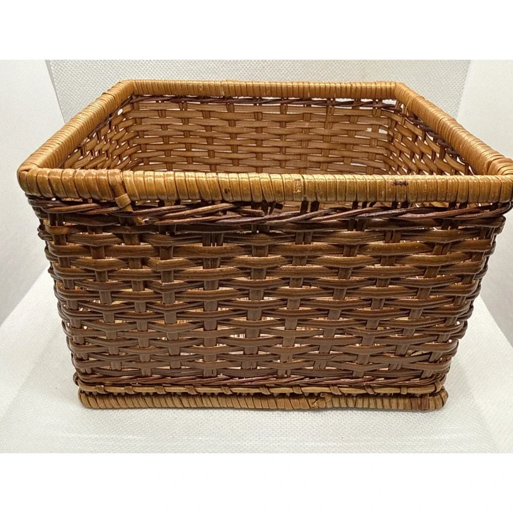 Vintage Rattan Woven Cocktail Napkin Basket Farmhouse Decor Storage